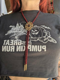 Unforgiven Ornate Gold Red & Black Leather Bolo Tie