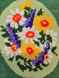 Vintage Purple White and Yellow Floral Cross Stitch