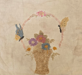 Vintage Embroidered Butterfly and Basket Pillow Case
