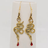 Mio Queena Gothic Vintage Gold Snake and Hand Pendant Earrings