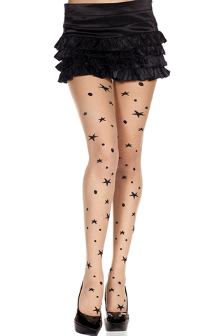 Music Legs  Moon & Star Design Spandex Sheer Pantyhose