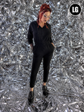 Gently Used Foxblood Black Hooded Jumpsuit