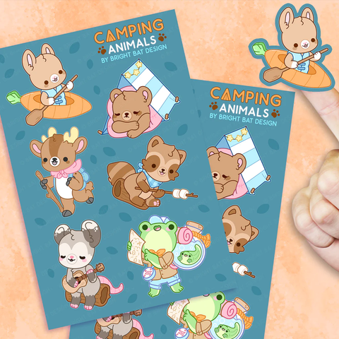 Bright Bat Design - Camping Animals Sticker Sheets (2pk)
