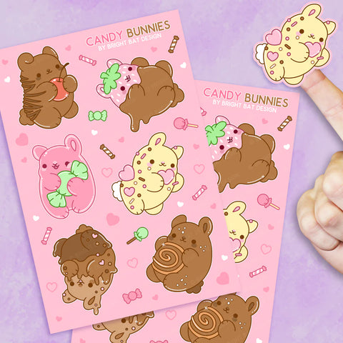 Bright Bat Design - Candy Bunnies Sticker Sheets (2 Pack)
