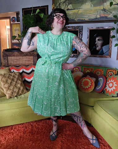 Vintage 60s green paisley dress