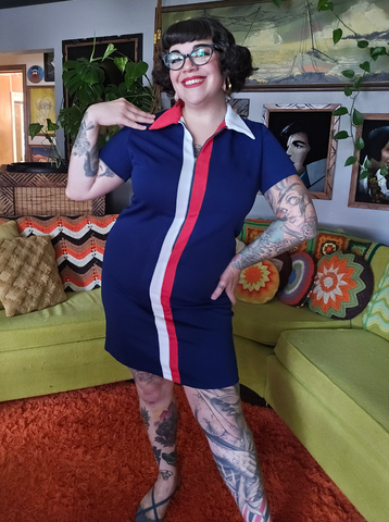 Vintage Volup Navy Red and White shift dress