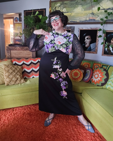 Vintage Volup Black Floral Maxi Dress