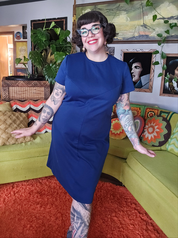 Vintage Volup Navy Polyester shift dress
