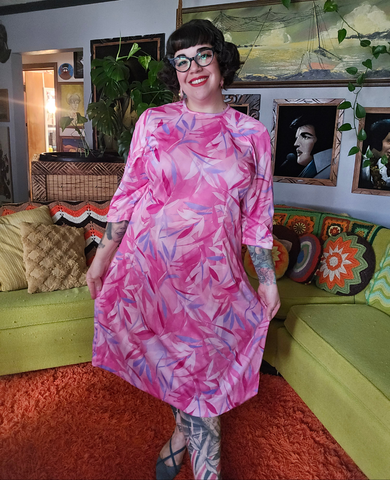 Vintage Volup Pink Polyester Abstract Dress