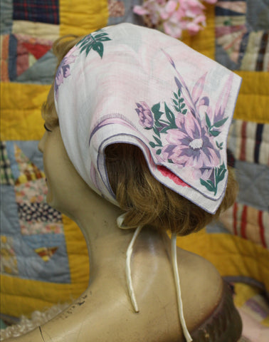 Vintage Pink Floral Handkerchief Scarf