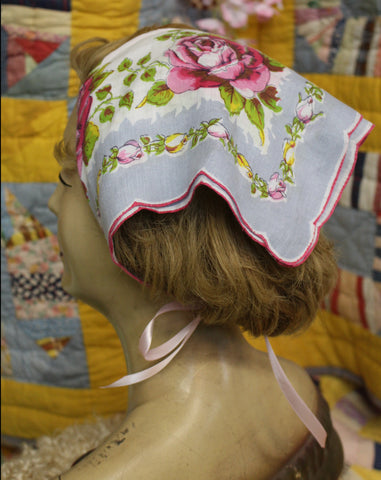 Vintage Single Rose Handkerchief Scarf