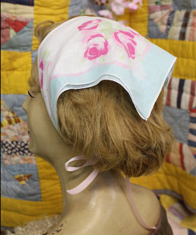 Vintage Pink Rose Handkerchief Scarf