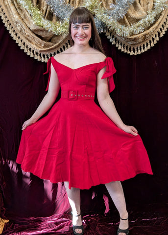 Unique Vintage 50s Red Prairie Swing Dress