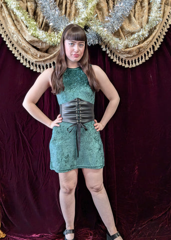 Vintage 90s Green Velvet Mini Dress