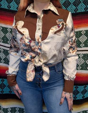 Vintage White Brown Floral Western