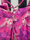 Vintage 70s Purple and Pink Scallop Pattern Criss Cross Back Halter Dress