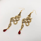 Mio Queena Gothic Vintage Gold Snake and Hand Pendant Earrings