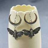 Mio Queena Gothic Style Moth & Moon Dangle Earrings