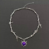 Mio Queena Gothic Purple Thorns Heart Dagger Necklace