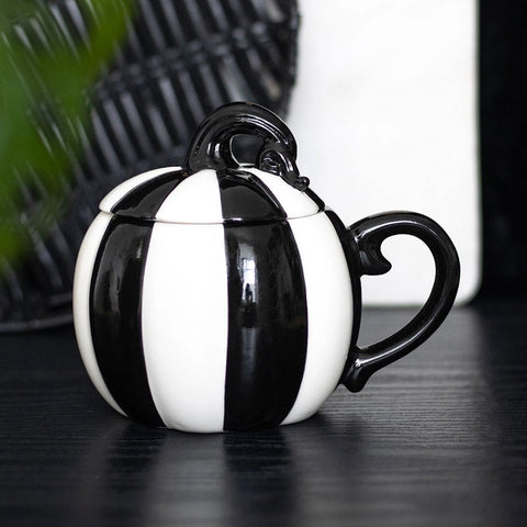 Black and White Lidded Pumpkin Mug
