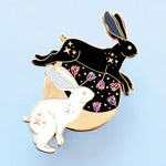 Glitter Punk Black and White Hares Moon Enamel Pin