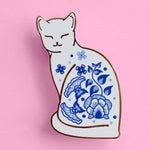 Glitter Punk Willow Pattern Cat Enamel Pin
