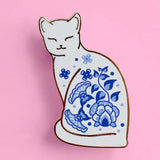 Glitter Punk Willow Pattern Cat Enamel Pin