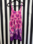 Vintage 70s Purple and Pink Scallop Pattern Criss Cross Back Halter Dress
