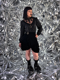 Vintage 1970s Black Velvet Ruffle Wrap Buckle Skirt