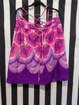 Vintage 70s Purple and Pink Scallop Pattern Criss Cross Back Halter Dress