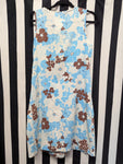 Vintage 60s Blue and Brown Floral Smock Dress