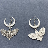 Mio Queena Gothic Style Moth & Moon Dangle Earrings