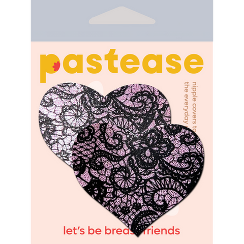 Pastease Pink and Black Lace Heart Pasties