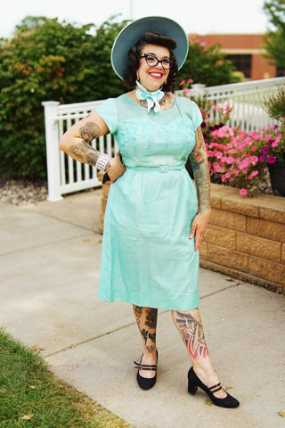 Vintage Blue Embroidered Floral Dress