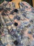 Vintage 60s Blue and Pink Tree Print Button up Blouse