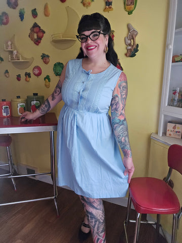Vintage 60s Light Blue Lace Trim Dress