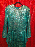 Vintage 80s Teal Sequin Peplum Dress