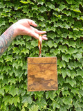 Vintage 70s Brown Marbled Wooden Box Purse with 'F'
