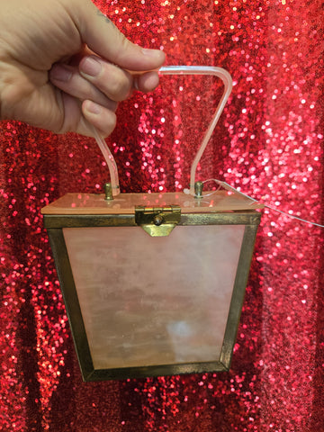 Vintage Clear White lucite purse with metal frame