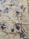 Vintage 50 Blue Floral and Tree Branch Silk Scarf