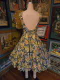 Vintage 50s Gray and Yellow Floral Fit and Flare Dress