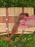 Vintage 70s Woven Wicker Bag with Leather Strap