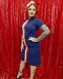 Vintage 1960s Navy Dress with Red and White Stripe