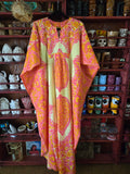 Vintage 70s Yellow and Pink Kaftan