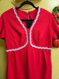 NotTooShabby Vintage 70s Red Dress White Applique