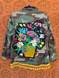 Unforgiven Upcycled Floral and Fringe Camo Jacket