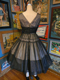 Vintage 50s black sheer nude illusion formal dress