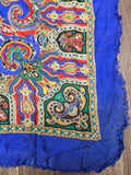 Vintage 70s Blue Red & Yellow Paisley Rayon Scarf