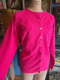 Vintage 60s Bright pink floral knit cardigan sweater