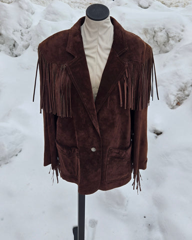 Vintage 90s Dark Brown Suede Fringe Jacket